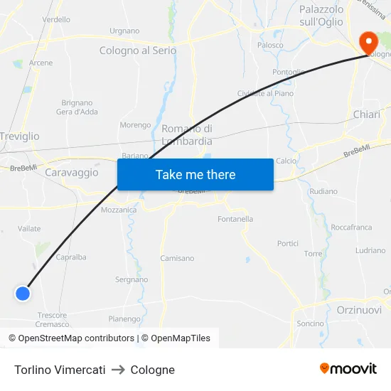 Torlino Vimercati to Cologne map