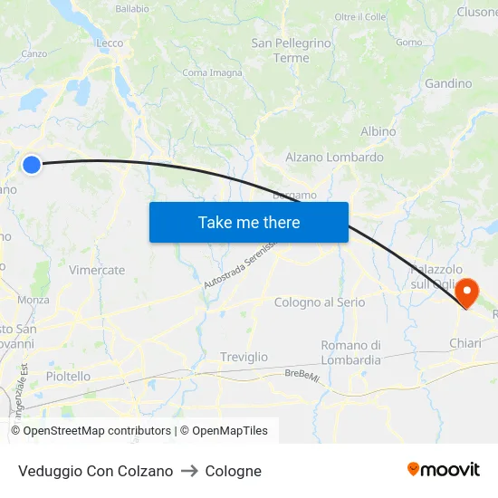 Veduggio Con Colzano to Cologne map
