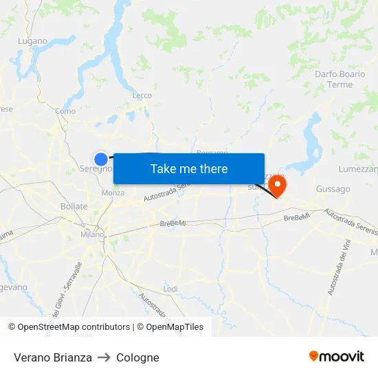 Verano Brianza to Cologne map