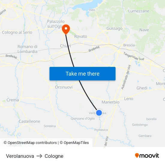 Verolanuova to Cologne map
