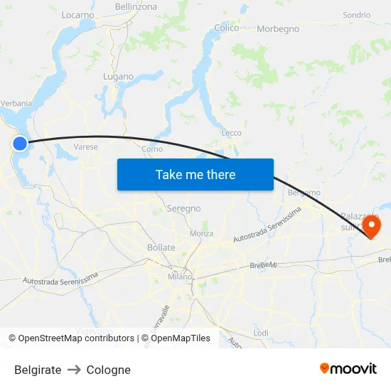 Belgirate to Cologne map