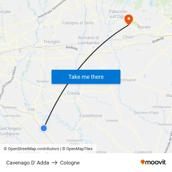 Cavenago D' Adda to Cologne map