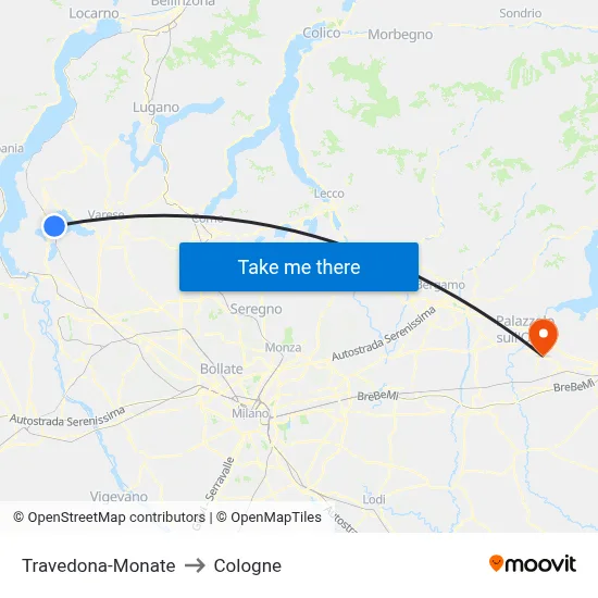 Travedona-Monate to Cologne map