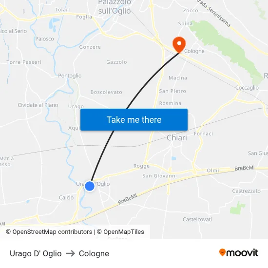 Urago D' Oglio to Cologne map