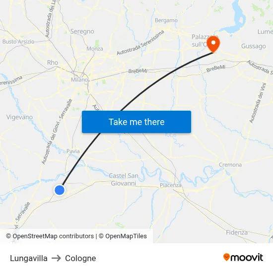 Lungavilla to Cologne map