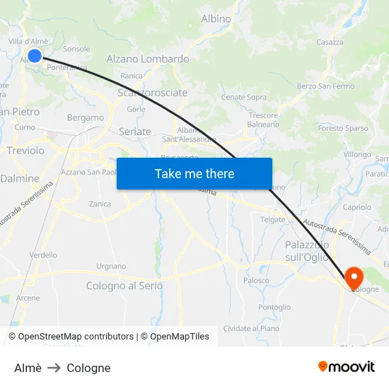 Almè to Cologne map