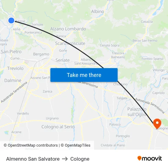 Almenno San Salvatore to Cologne map
