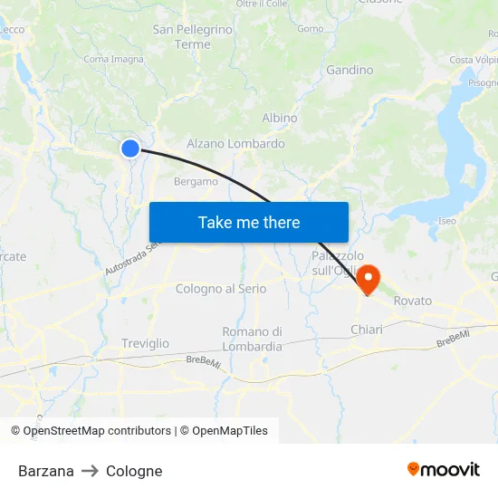 Barzana to Cologne map