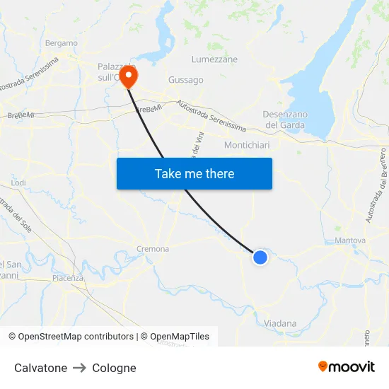 Calvatone to Cologne map