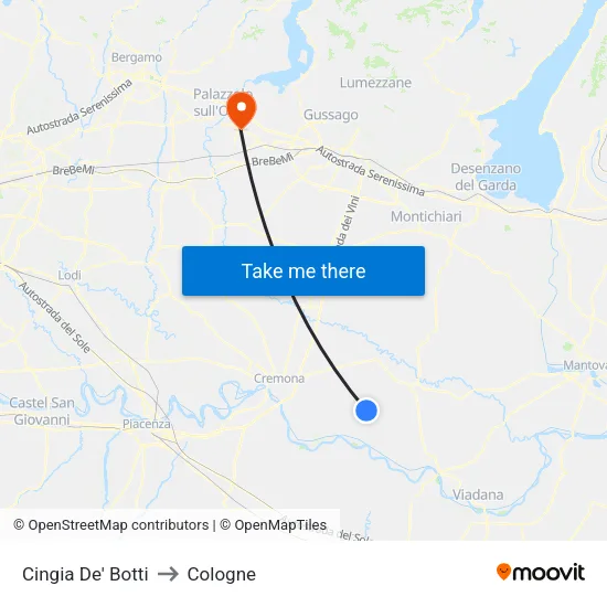 Cingia de' Botti to Cologne map