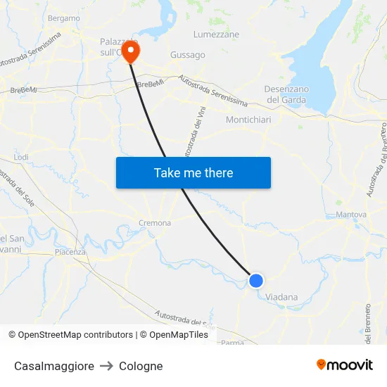 Casalmaggiore to Cologne map