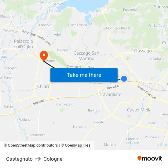 Castegnato to Cologne map