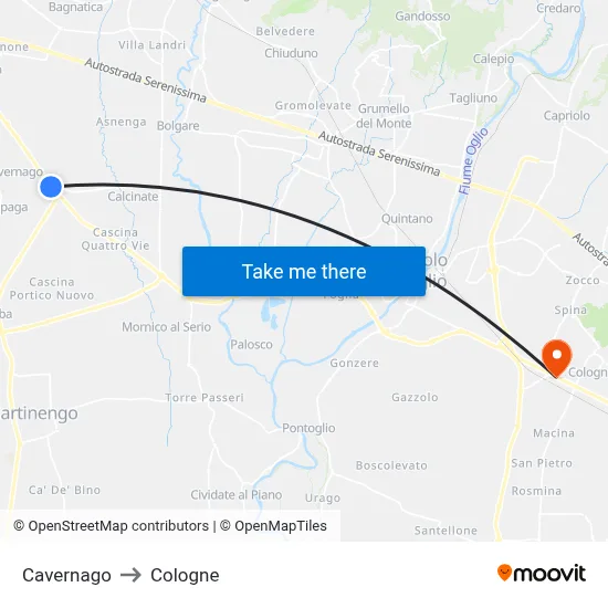 Cavernago to Cologne map