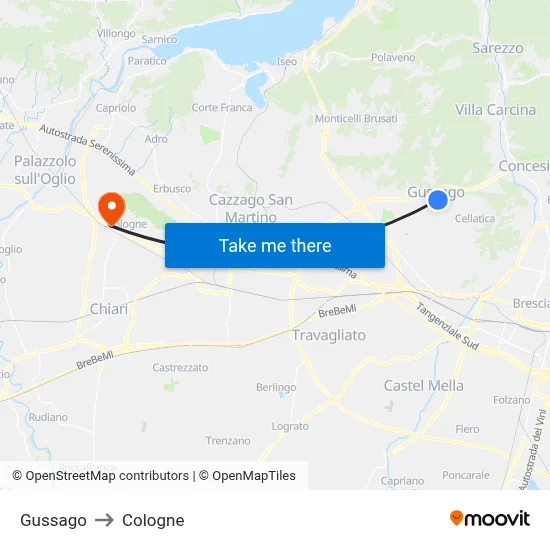 Gussago to Cologne map