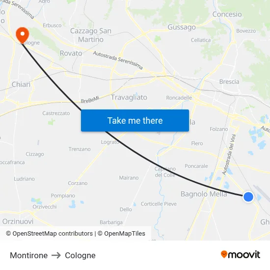 Montirone to Cologne map
