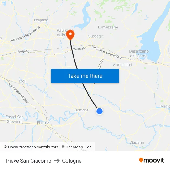 Pieve San Giacomo to Cologne map