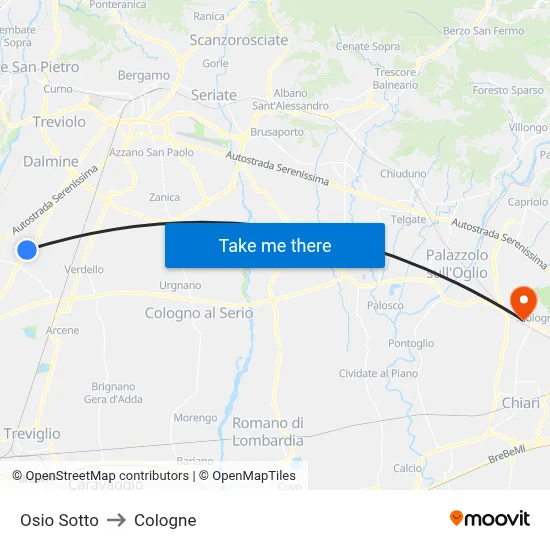 Osio Sotto to Cologne map