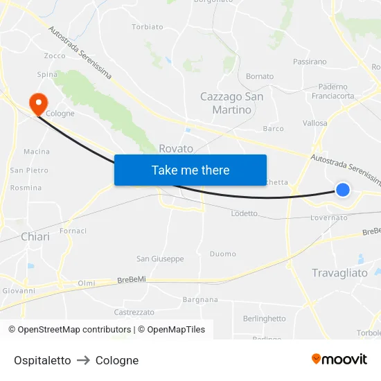 Ospitaletto to Cologne map