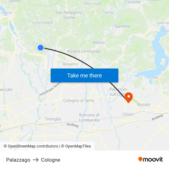 Palazzago to Cologne map