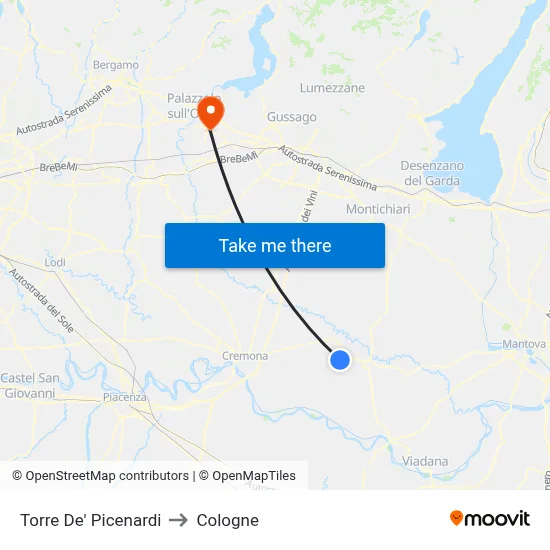 Torre De' Picenardi to Cologne map