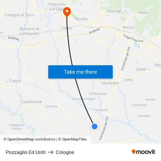 Pozzaglio Ed Uniti to Cologne map