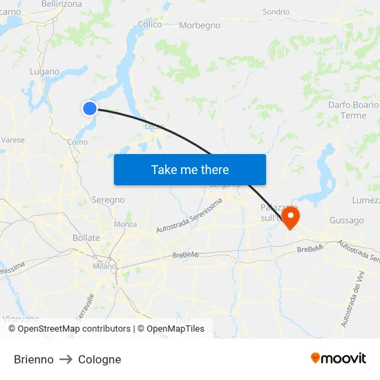 Brienno to Cologne map