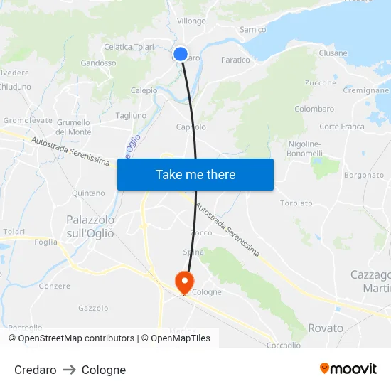 Credaro to Cologne map