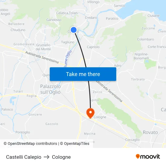 Castelli Calepio to Cologne map