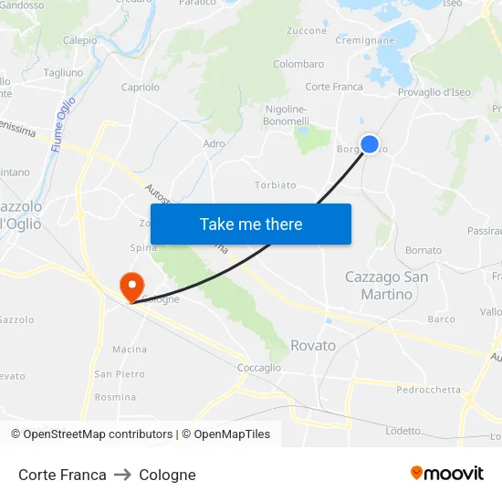 Corte Franca to Cologne map