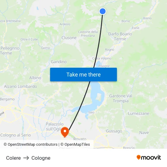 Colere to Cologne map