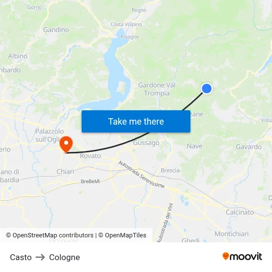 Casto to Cologne map