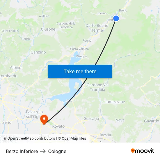 Berzo Inferiore to Cologne map