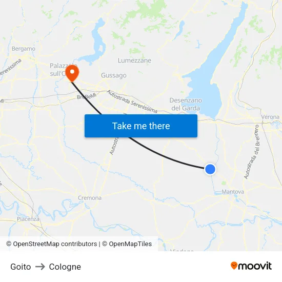 Goito to Cologne map