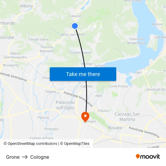 Grone to Cologne map