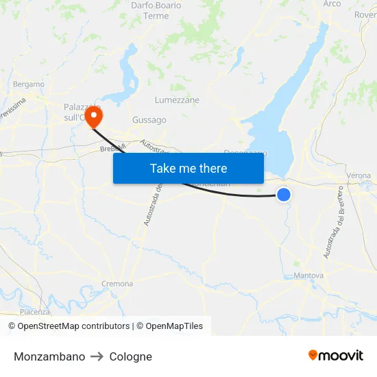 Monzambano to Cologne map