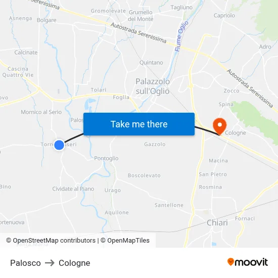 Palosco to Cologne map