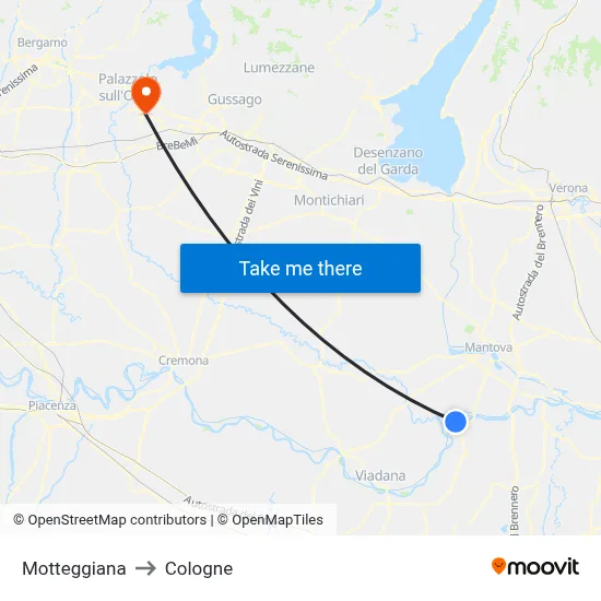 Motteggiana to Cologne map