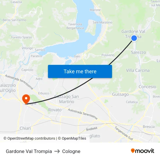 Gardone Val Trompia to Cologne map