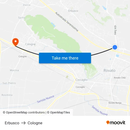 Erbusco to Cologne map