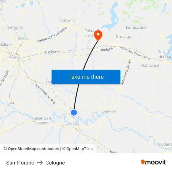 San Fiorano to Cologne map