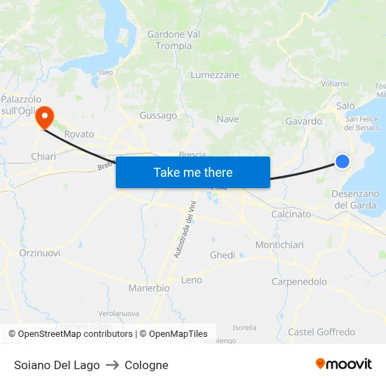 Soiano Del Lago to Cologne map