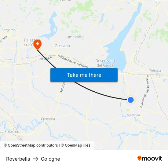 Roverbella to Cologne map