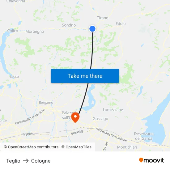 Teglio to Cologne map