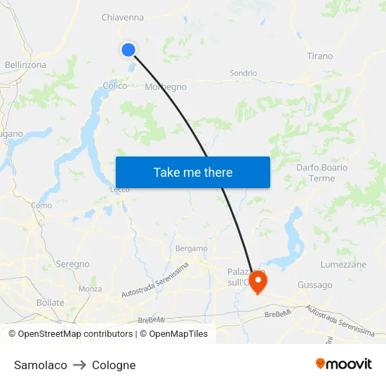 Samolaco to Cologne map