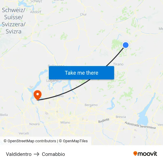 Valdidentro to Comabbio map