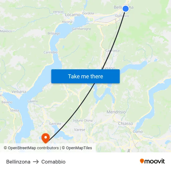 Bellinzona to Comabbio map