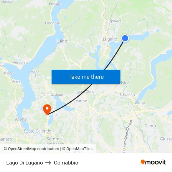 Lake of Lugano to Comabbio map