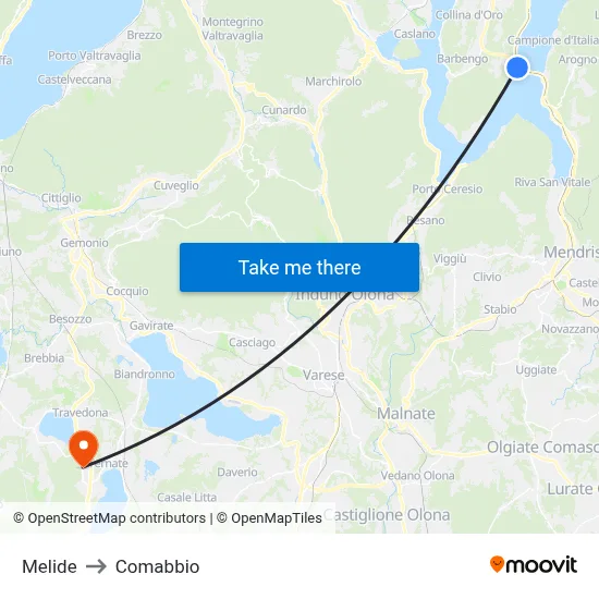 Melide to Comabbio map