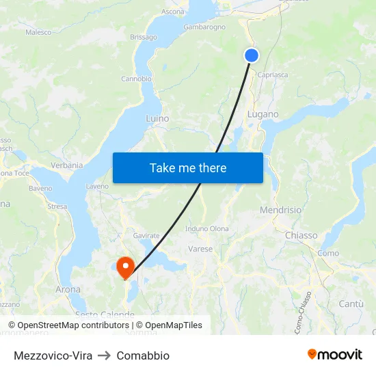 Mezzovico-Vira to Comabbio map