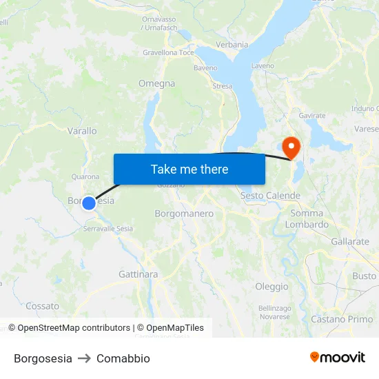 Borgosesia to Comabbio map